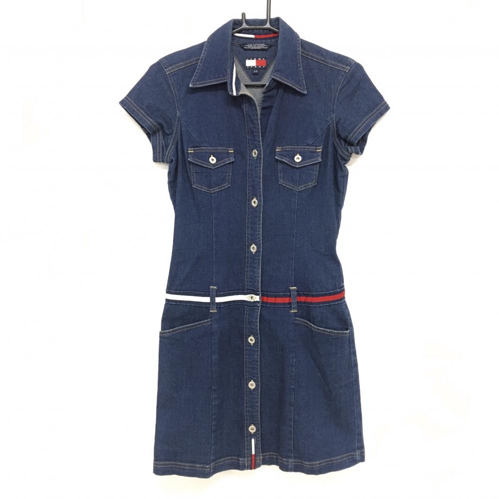トミージーンズ 半袖シャツワンピース ネイビー系 フロントボタン デニム生地 レディース S/P ゴルフウェア Tommy Hilfiger Golf