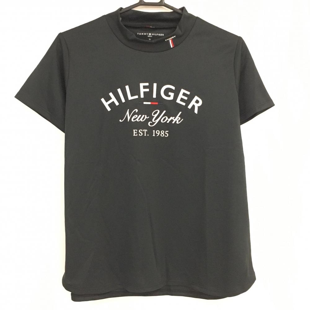 【超美品】トミーヒルフィガー 半袖ハイネックシャツ 黒×白 ロゴプリント レディース LL ゴルフウェア Tommy Hilfiger Golf