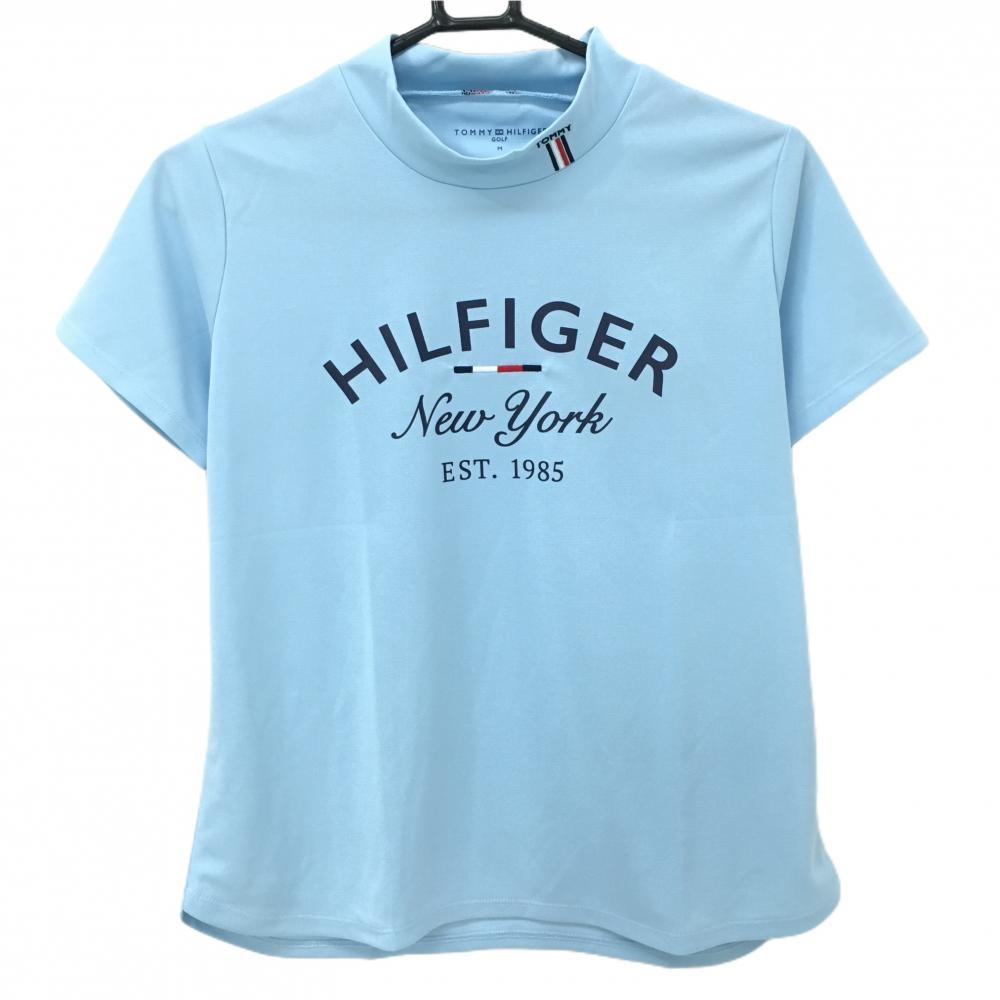 【新品】トミーヒルフィガー 半袖ハイネックシャツ ライトブルー×ネイビー レディース M ゴルフウェア 2023年モデル Tommy Hilfiger Golf