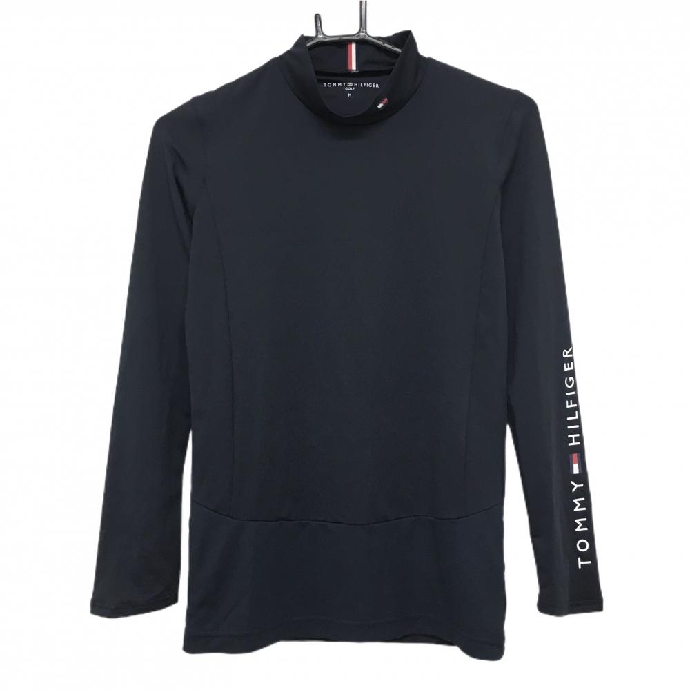 【新品】トミーヒルフィガー 長袖ハイネックシャツ ネイビー×白×レッド 袖ロゴプリント レディース M ゴルフウェア Tommy Hilfiger Golf