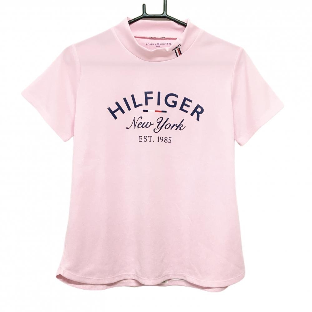 【超美品】トミーヒルフィガー 半袖ハイネックシャツ ピンク ビックロゴプリント レディース L ゴルフウェア Tommy Hilfiger Golf