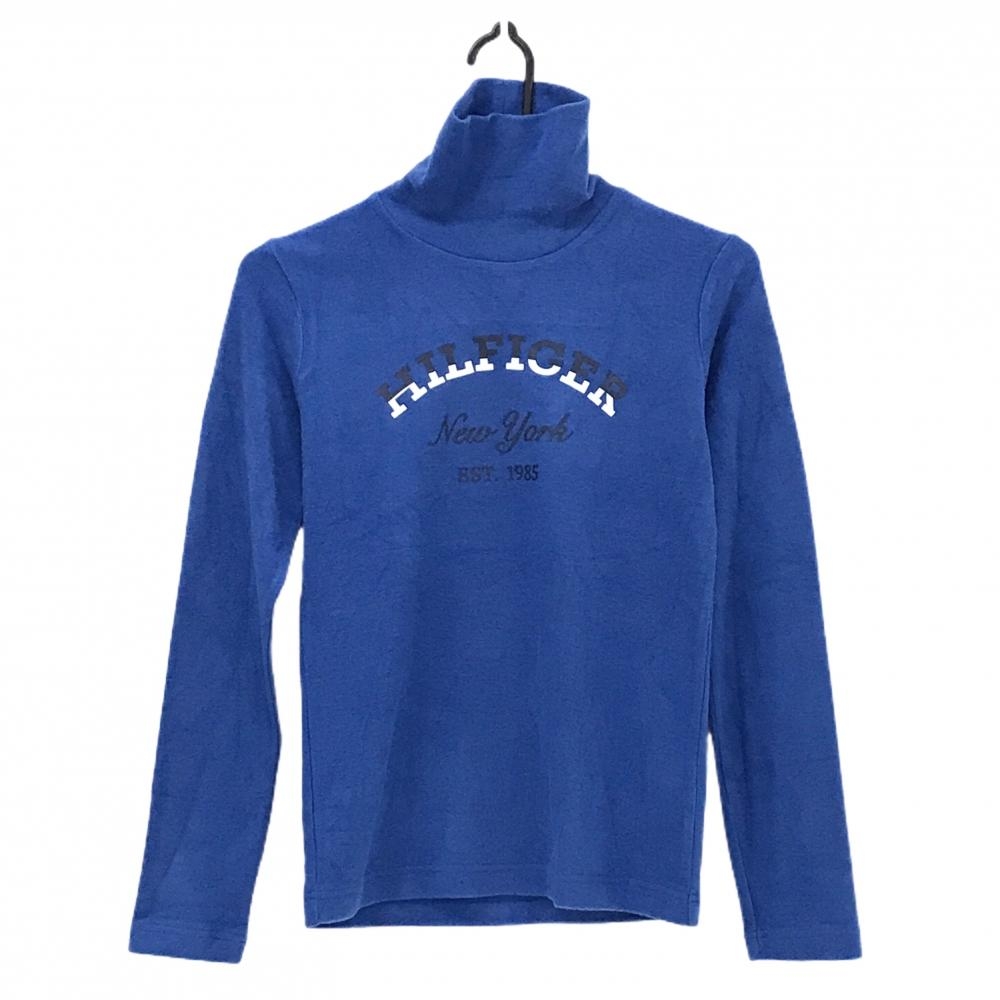 【美品】トミーヒルフィガーゴルフ 長袖タートルネックシャツ ブルー×黒 表微起毛  レディース M ゴルフウェア Tommy Hilfiger Golf
