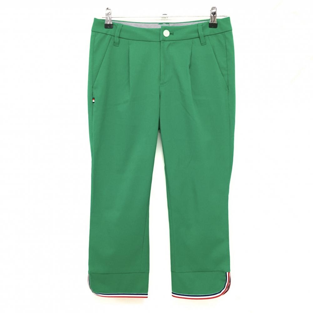【超美品】トミーヒルフィガーゴルフ 半端丈パンツ グリーン 裾トリコロール レディース M ゴルフウェア Tommy Hilfiger Golf