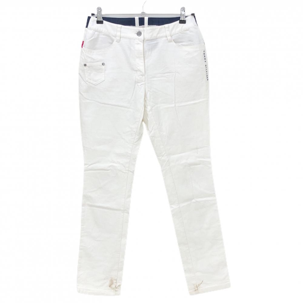 トミーヒルフィガー パンツ 白×ネイビー ベルト部一部ゴムロゴ ストレッチ レディース L ゴルフウェア Tommy Hilfiger Golf