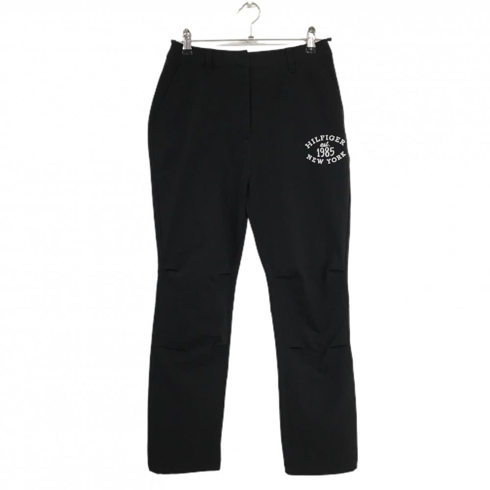 【美品】トミーヒルフィガーゴルフ パンツ 黒 ロゴ刺しゅう 裾ドローコード レディース M ゴルフウェア Tommy Hilfiger Golf