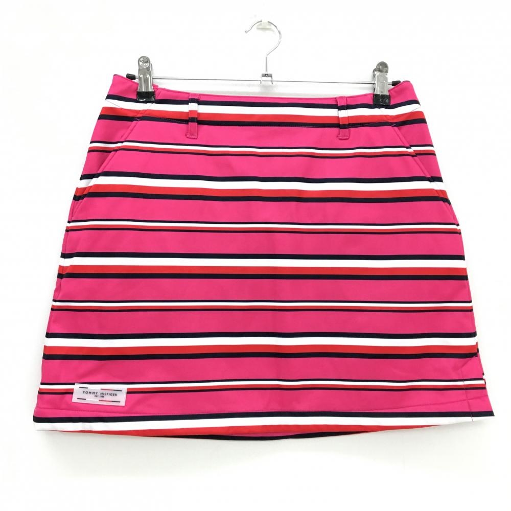 【超美品】トミーヒルフィガーゴルフ スカート ピンク×ネイビー ボーダー 裏起毛 レディース LL ゴルフウェア Tommy Hilfiger Golf