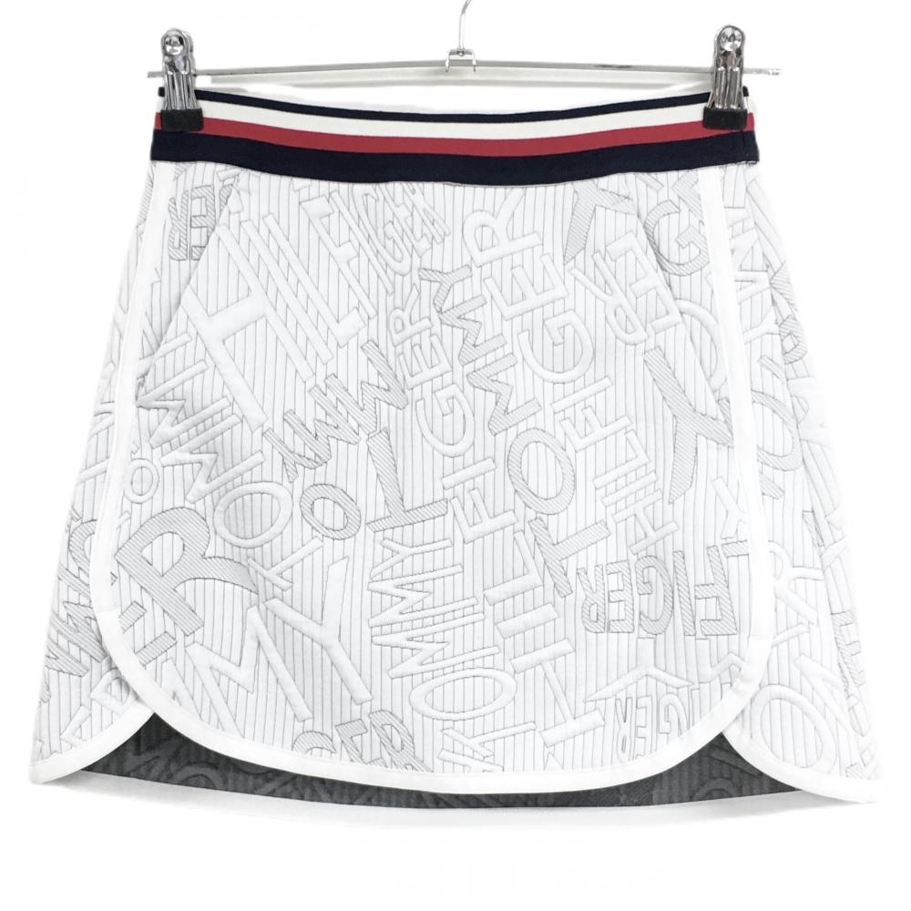 【新品】トミーヒルフィガーゴルフ スカート 白×黒 ロゴ総柄 キルティング  レディース XS ゴルフウェア Tommy Hilfiger Golf
