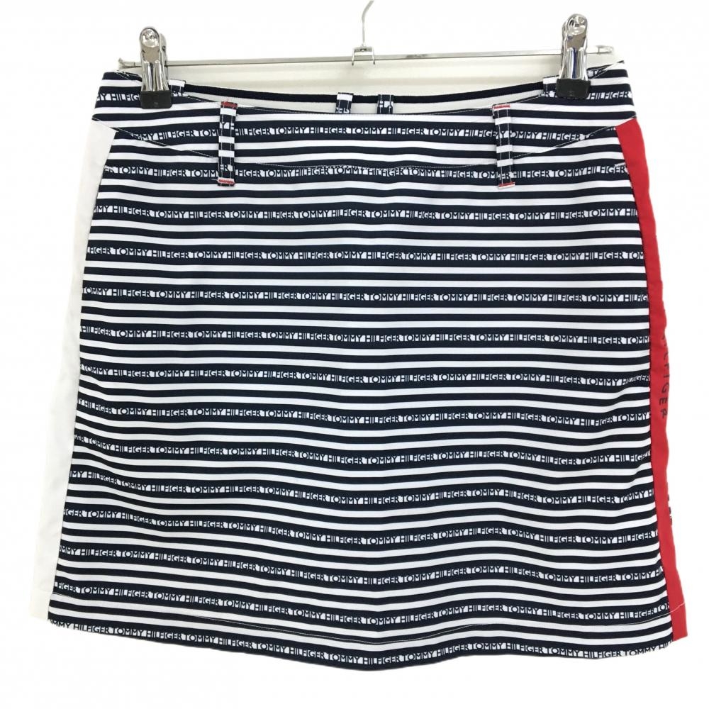 【美品】トミーヒルフィガーゴルフ スカート ネイビー×白 ボーダー ロゴ サイドライン レディース L ゴルフウェア Tommy Hilfiger Golf