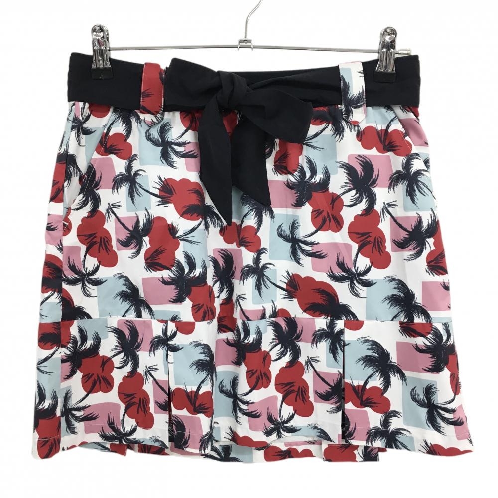 【超美品】トミーヒルフィガーゴルフ スカート 白×ネイビー×レッド 総柄 ヤシの木  レディース L ゴルフウェア Tommy Hilfiger Golf