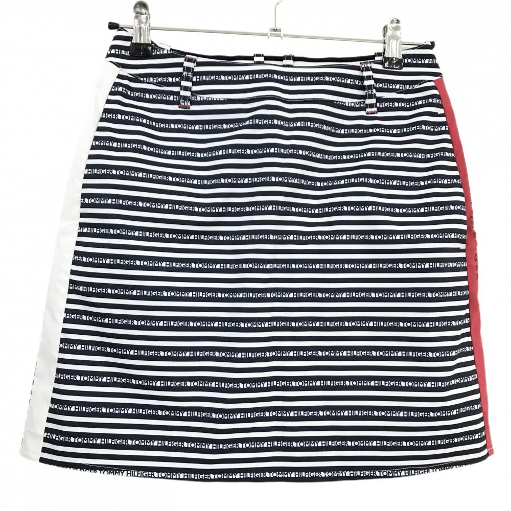 【超美品】トミーヒルフィガー スカート ネイビー×白 ボーダー サイドロゴ レディース M ゴルフウェア Tommy Hilfiger Golf