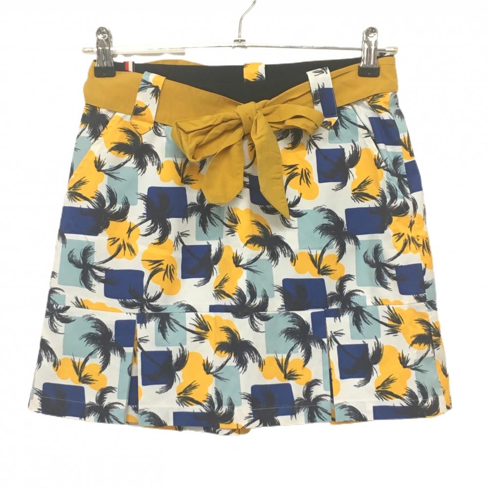 【超美品】トミーヒルフィガー スカート 白×ネイビー×ブラウン系 総柄 ヤシの木 レディース S ゴルフウェア Tommy Hilfiger Golf