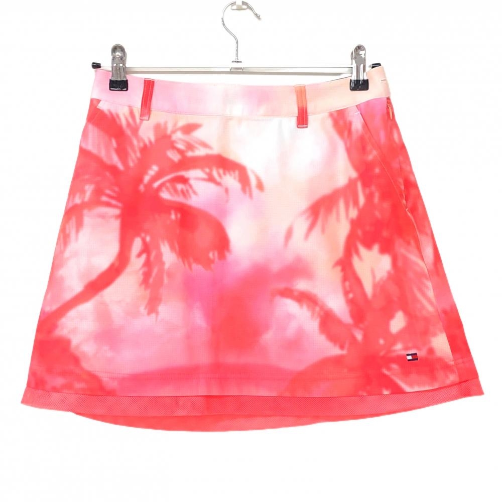 【超美品】トミーヒルフィガーゴルフ スカート ライトピンク×レッド系 ヤシの木柄  レディース L ゴルフウェア Tommy Hilfiger Golf