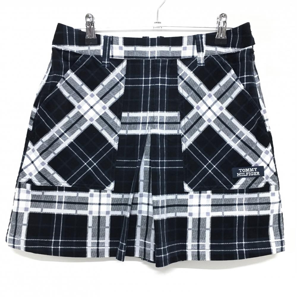 【超美品】トミーヒルフィガーゴルフ スカート ネイビー×白 チェック柄 ベロア風生地  レディース L ゴルフウェア Tommy Hilfiger Golf