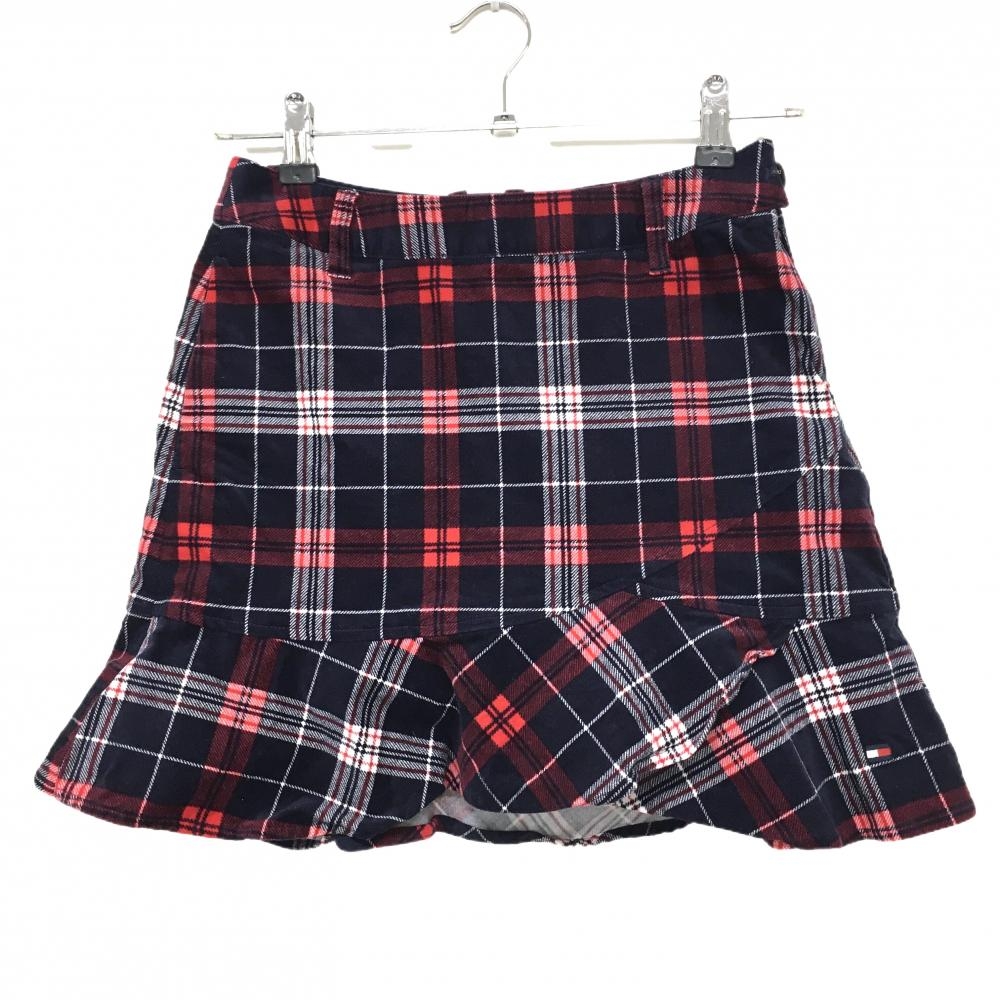 【超美品】トミーヒルフィガーゴルフ スカート ネイビー×レッド チェック 表微起毛 レディース S ゴルフウェア Tommy Hilfiger Golf
