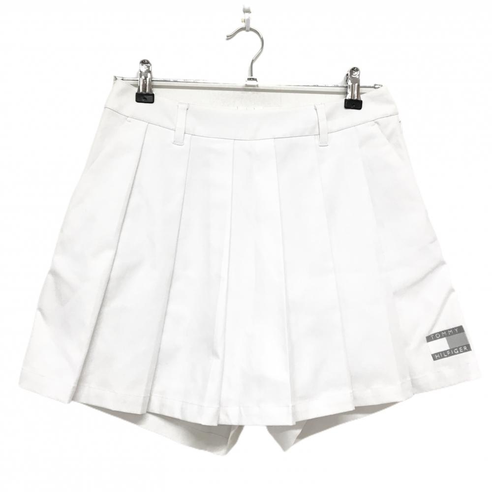 トミーヒルフィガー キュロットスカート 白×グレー ロゴワッペン 前面プリーツ レディース L ゴルフウェア Tommy Hilfiger Golf