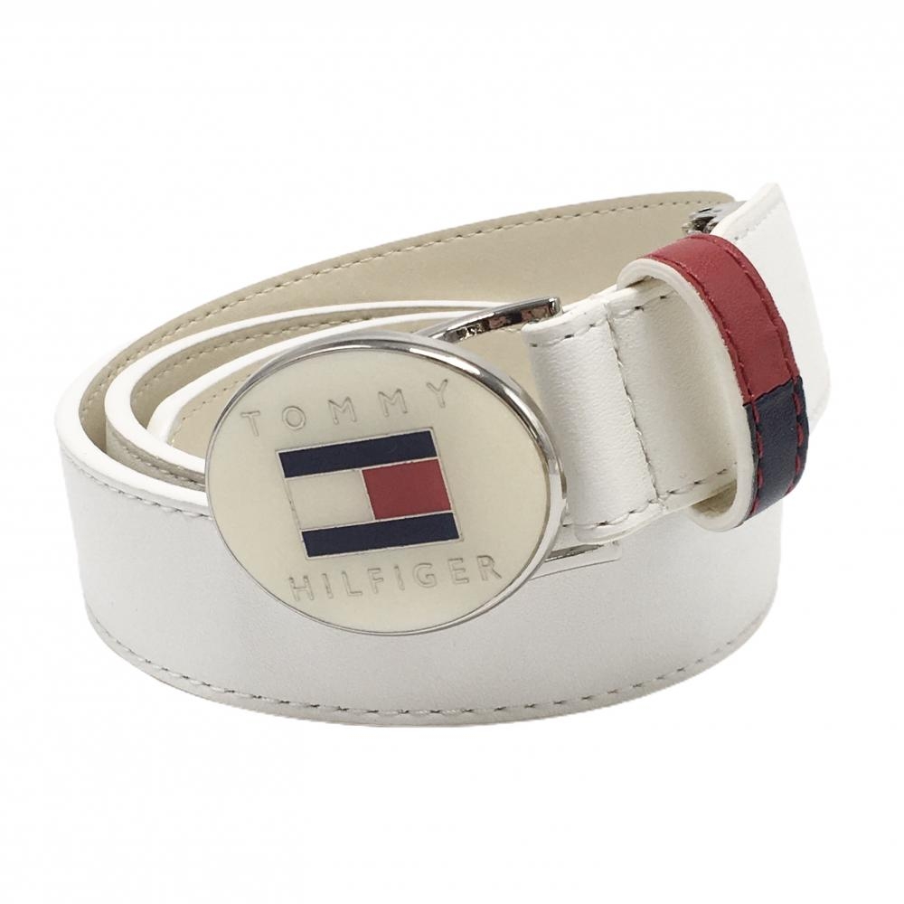 【美品】トミーヒルフィガー トップ式ベルト 白 ロゴバックル レディース  ゴルフウェア Tommy Hilfiger Golf
