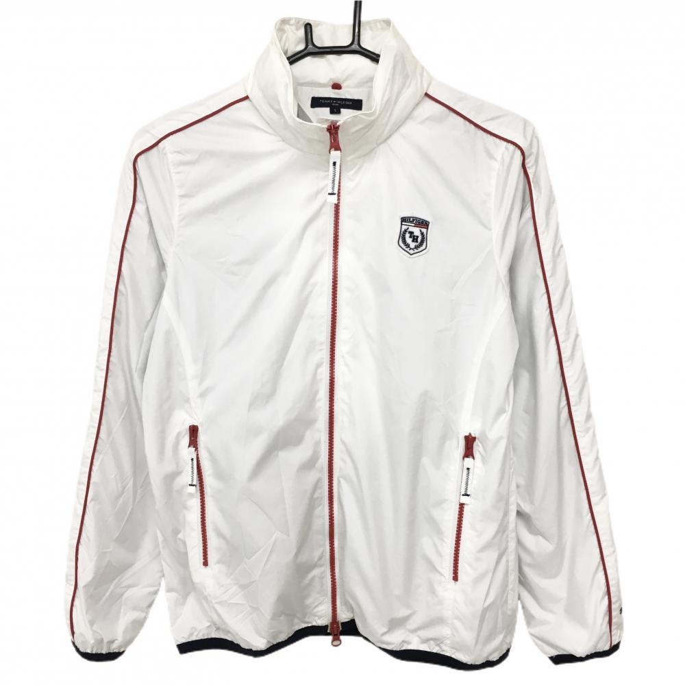 トミーヒルフィガースポーツ ジャケット 白×レッド ロゴワッペン フード収納可 レディース S ゴルフウェア Tommy Hilfiger Golf