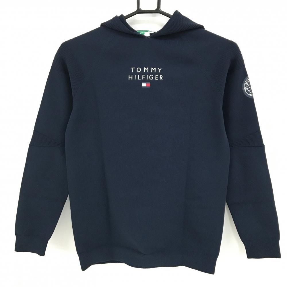 【超美品】トミーヒルフィガー フード付セーター ネイビー×白 フロントロゴ ニット レディース S ゴルフウェア Tommy Hilfiger Golf