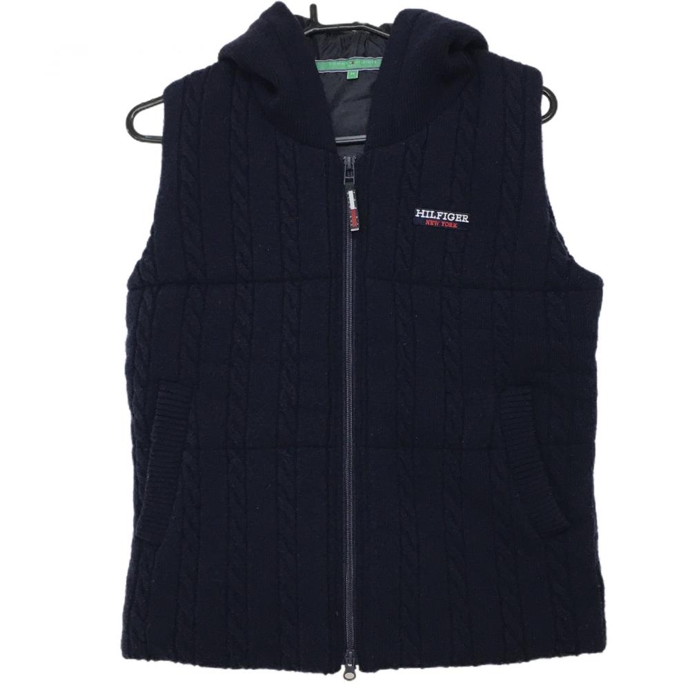 トミーヒルフィガー 中綿ニットベスト ネイビー フード付 ケーブル編み レディース M ゴルフウェア Tommy Hilfiger Golf