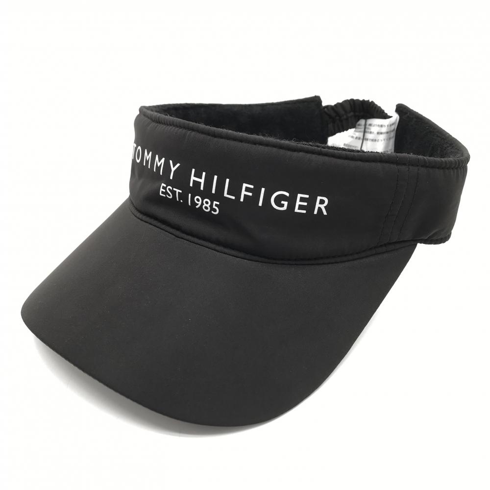【新品】トミーヒルフィガーゴルフ サンバイザー 黒 ロゴ白 リボン付 レディース 54cmフリー ゴルフウェア Tommy Hilfiger Golf