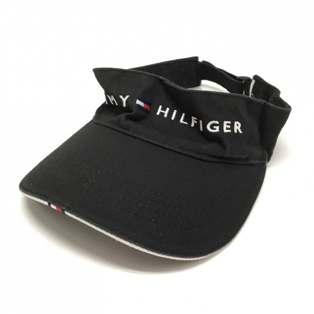 トミーヒルフィガー サンバイザー 黒×白 ロゴ刺しゅう  レディース  ゴルフウェア Tommy Hilfiger Golf