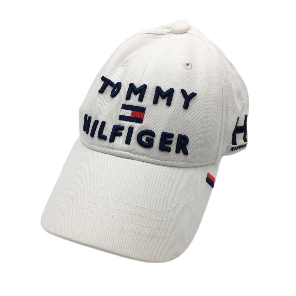 【美品】トミーヒルフィガー キャップ 白×ネイビー 綿100％ 立体ロゴ刺しゅう フリー ゴルフウェア Tommy Hilfiger Golf