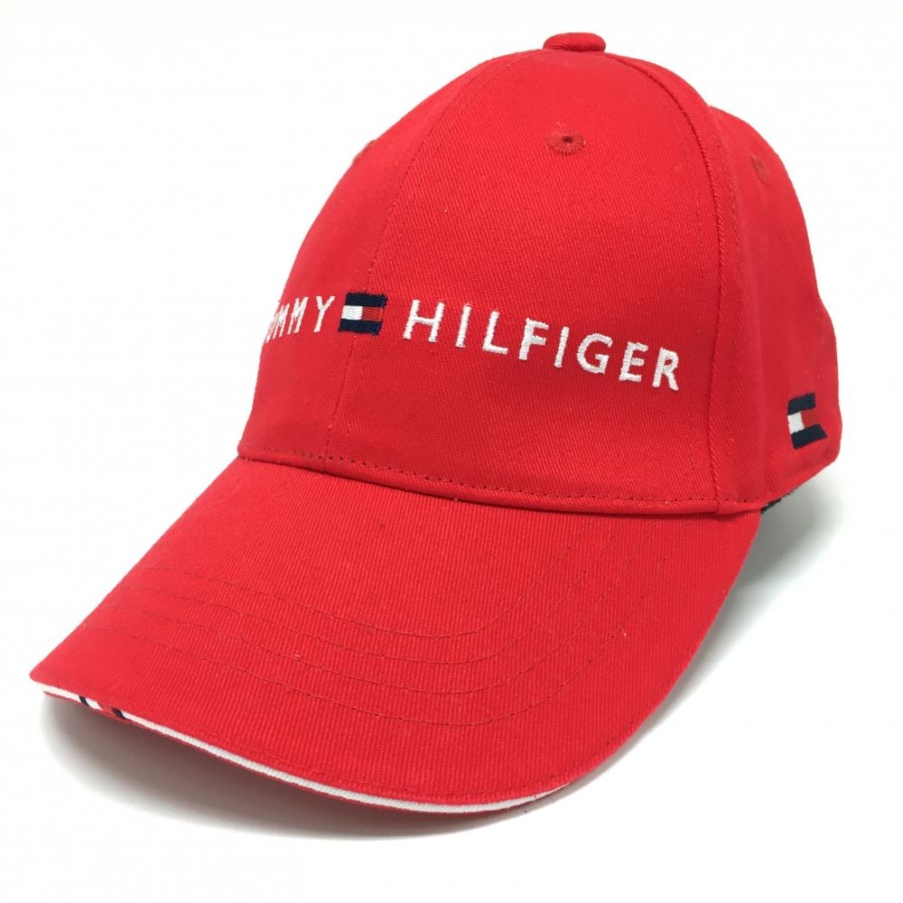 トミーヒルフィガー キャップ レッド×白 ロゴ刺しゅう 綿100％ フリー ゴルフウェア Tommy Hilfiger Golf