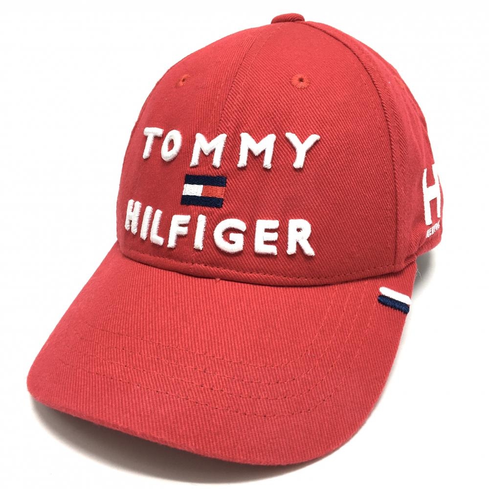 トミーヒルフィガー キャップ レッド×白 立体ロゴ  57cm フリー   ゴルフウェア Tommy Hilfiger Golf