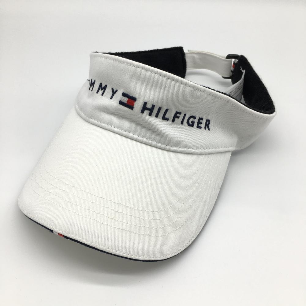 【美品】Tommy Hilfiger Golf トミーヒルフィガー サンバイザー 白×ネイビー 内側パイル地 フリー 57cm ゴルフウェア
