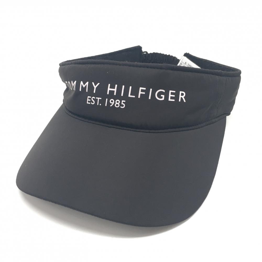 【美品】トミーヒルフィガー サンバイザー 黒×白 ロゴプリント 54cm フリー   ゴルフウェア Tommy Hilfiger Golf