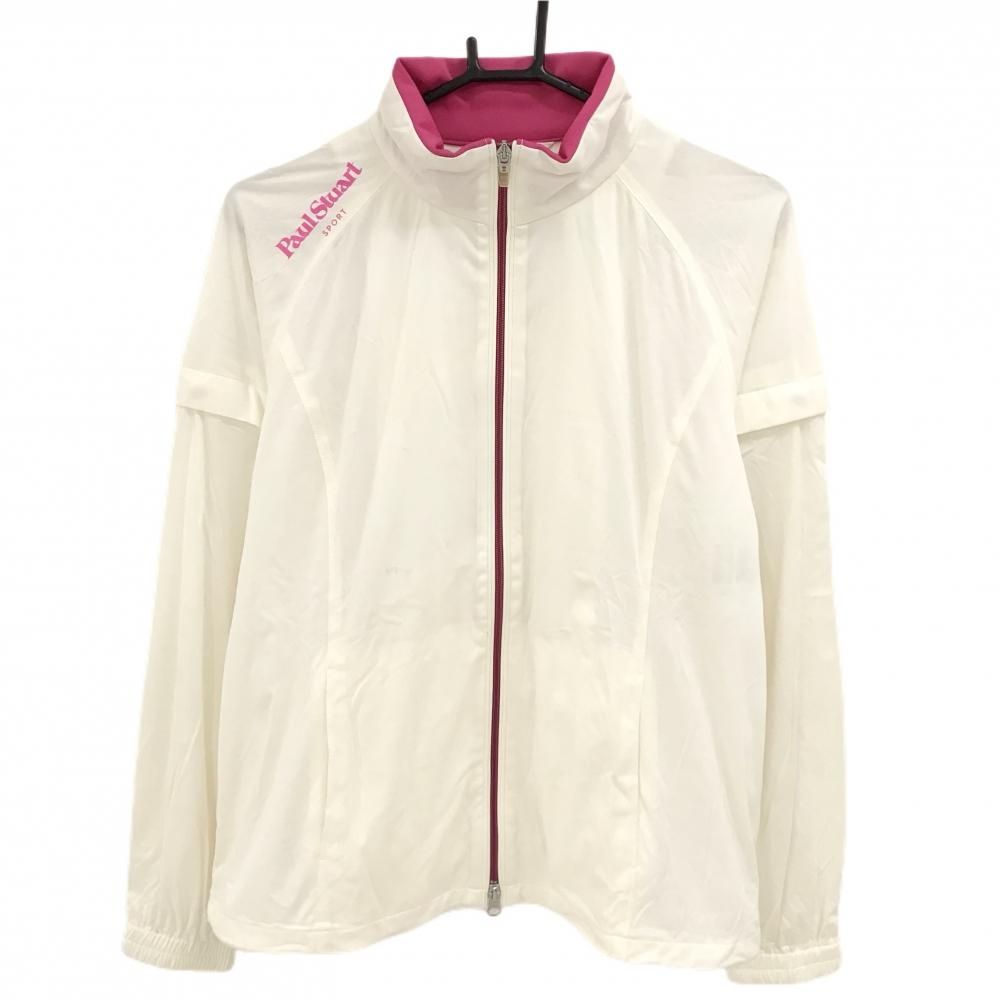 【美品】ポールスチュアートスポーツ 2WAYジャケット 白×ピンク 袖着脱可 裏地メッシュ レディース LL ゴルフウェア Paul Stuart SPORT