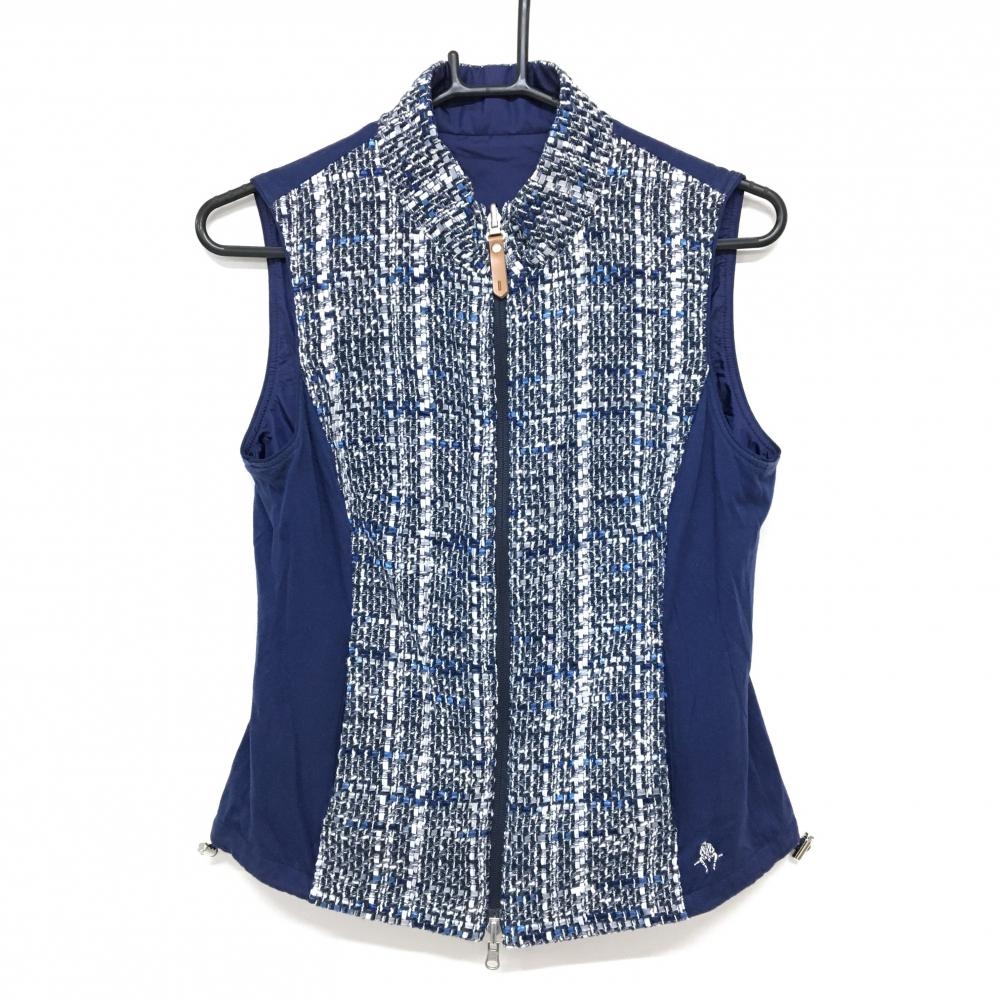 【美品】ポールスチュアートスポーツ リバーシブルベスト ネイビー×白 一部ツイード 裏無地 レディース M ゴルフウェア Paul Stuart SPORT