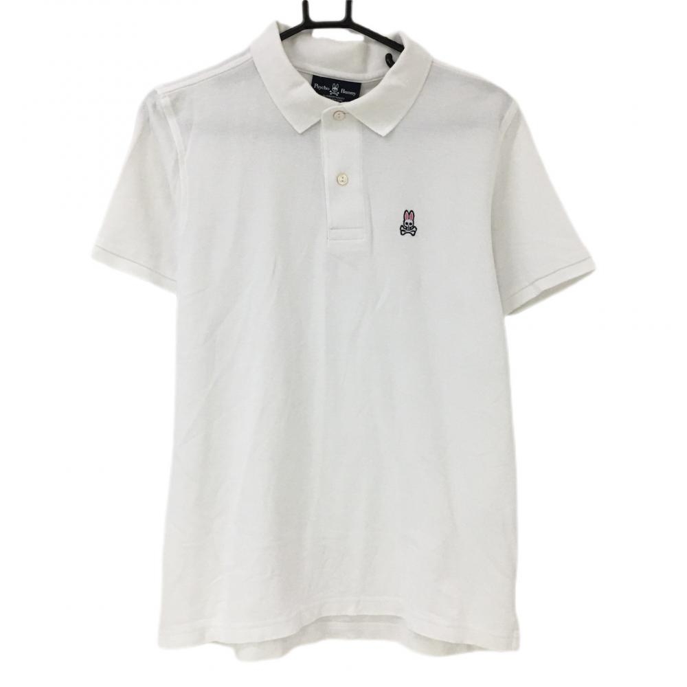サイコバニー 半袖ポロシャツ 白×ネイビー 刺しゅう  メンズ 4 ゴルフウェア Psycho Bunny