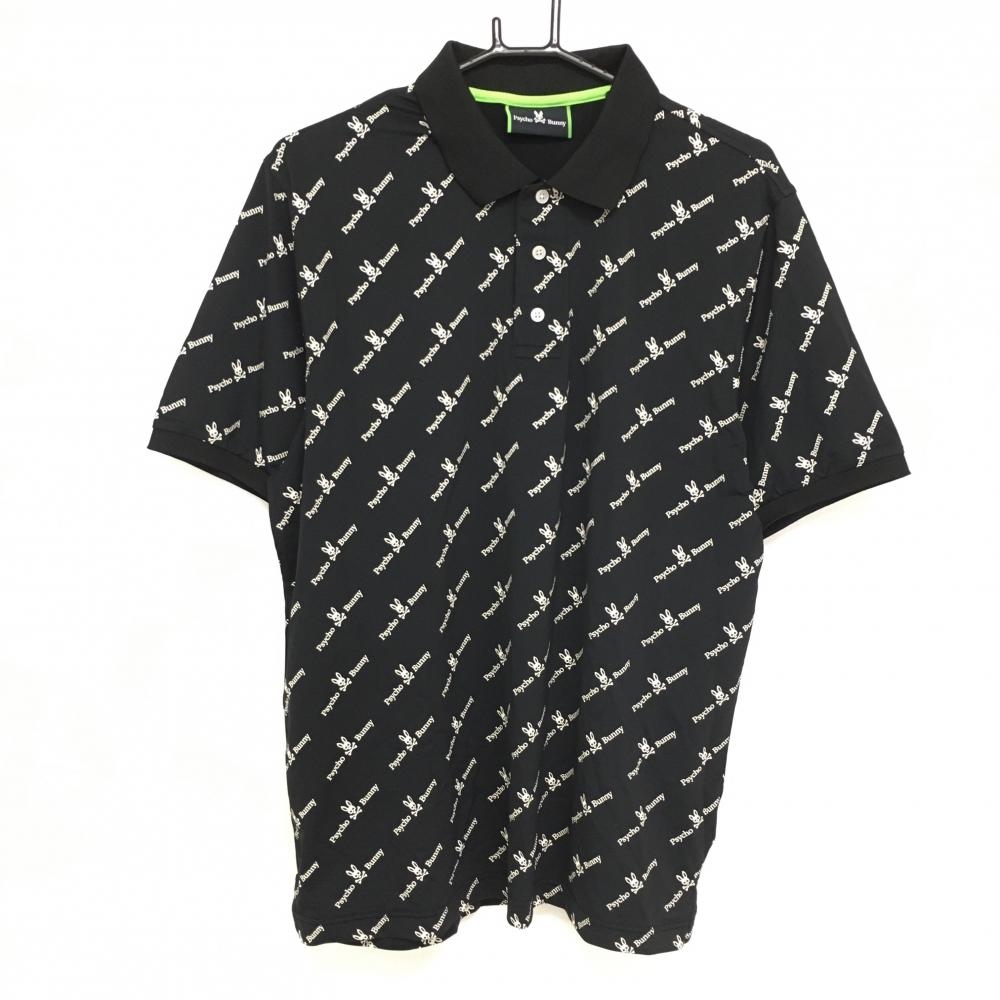 【美品】サイコバニー 半袖ポロシャツ 黒×白 ロゴ総柄  メンズ XL ゴルフウェア Psycho Bunny