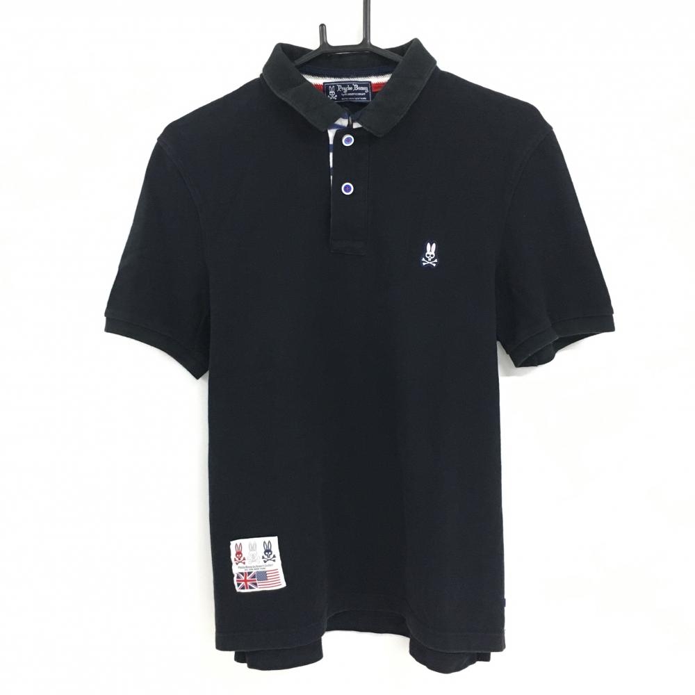 サイコバニー 半袖ポロシャツ ネイビー 襟裏ボーダー スカルラビット  メンズ XL ゴルフウェア Psycho Bunny