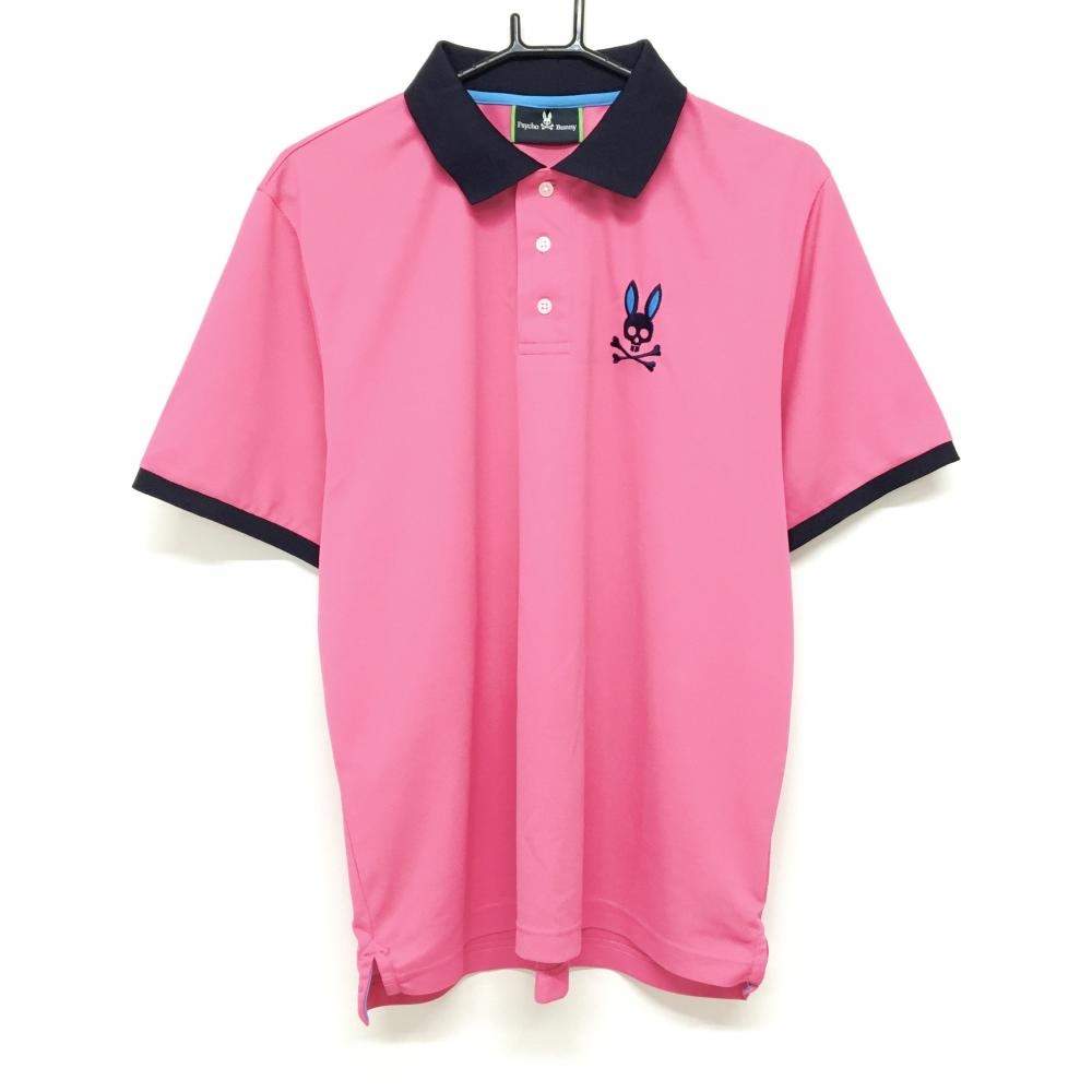 【超美品】サイコバニー 半袖ポロシャツ ピンク ロゴ刺しゅう メンズ XL ゴルフウェア Psycho Bunny