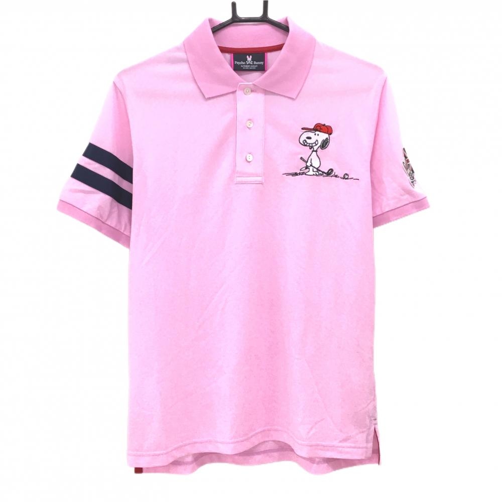 【超美品】サイコバニー×PEANUTS 半袖ポロシャツ ピンク スヌーピー メンズ S ゴルフウェア Psycho Bunny
