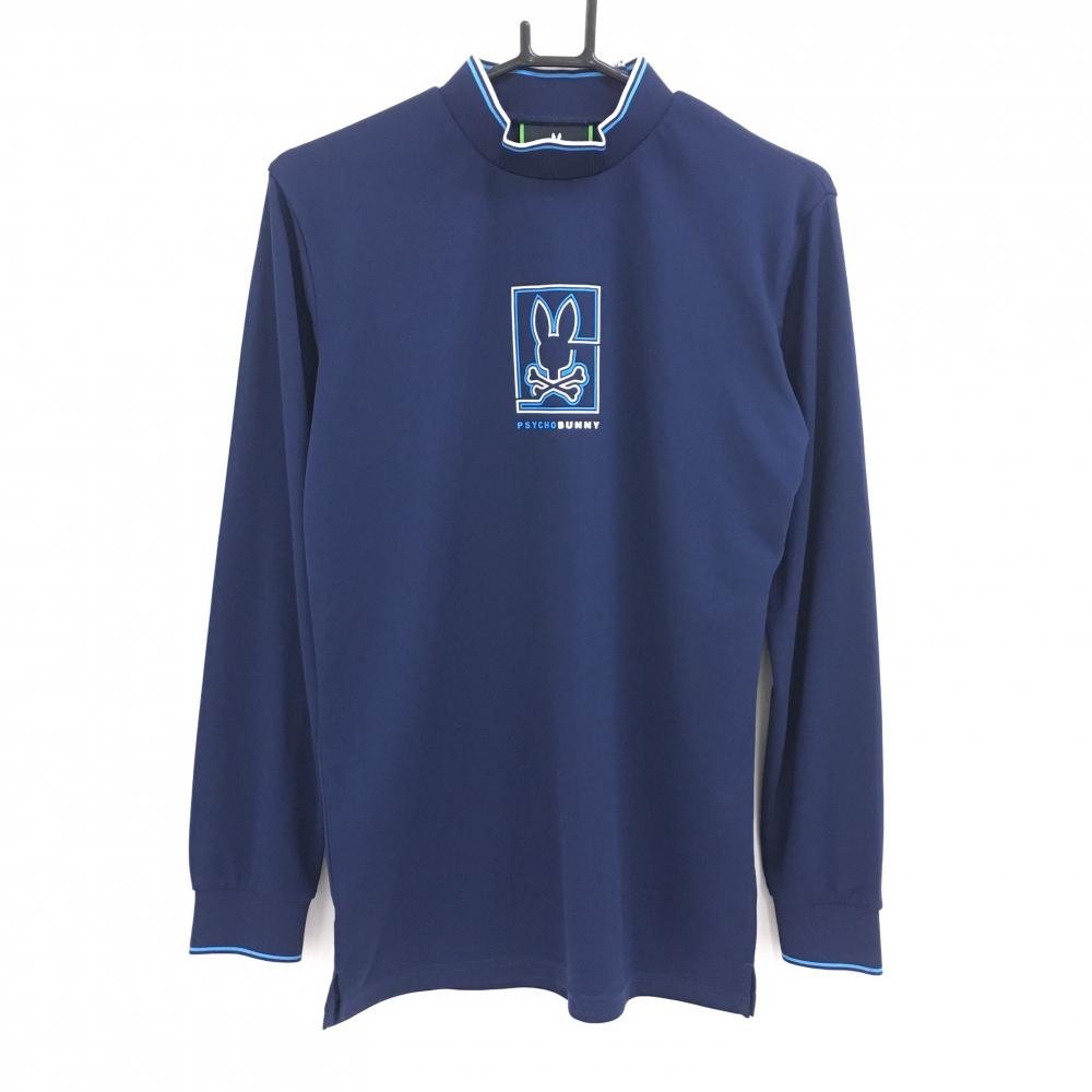 【超美品】サイコバニー 長袖ハイネックシャツ ネイビー スカルラビット ストレッチ メンズ M ゴルフウェア Psycho Bunny