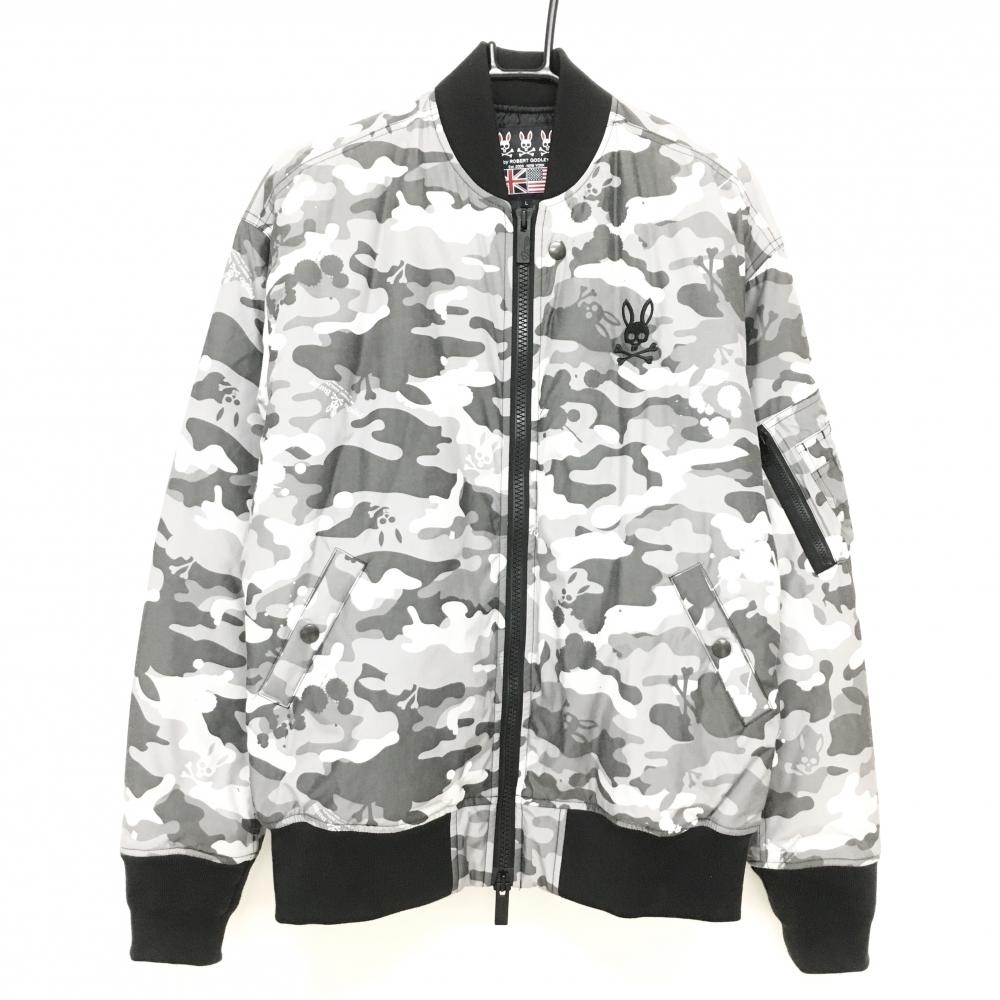 【美品】サイコバニー 中綿ジャケット グレー×白 カモフラ柄 迷彩 スカルラビット  メンズ L ゴルフウェア Psycho Bunny