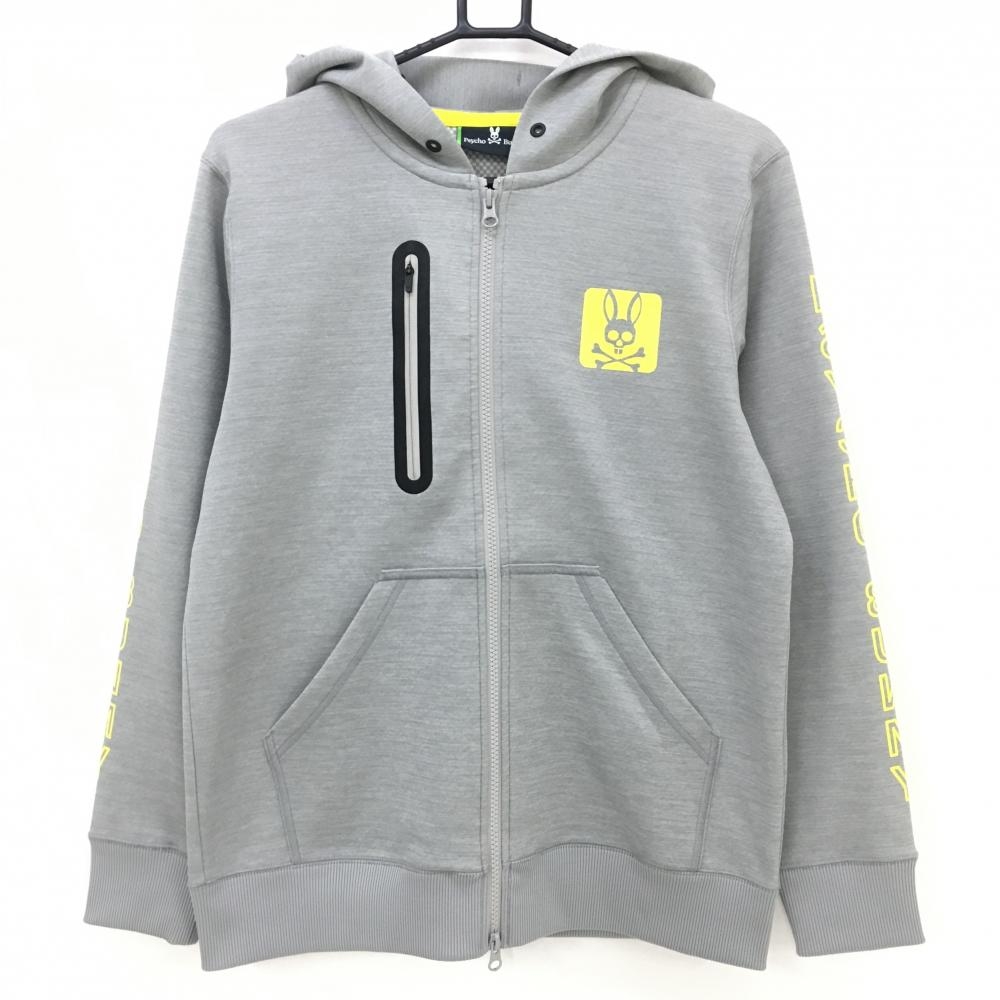 【超美品】サイコバニー ジップパーカー グレー×イエロー 袖ロゴ  メンズ M ゴルフウェア Psycho Bunny