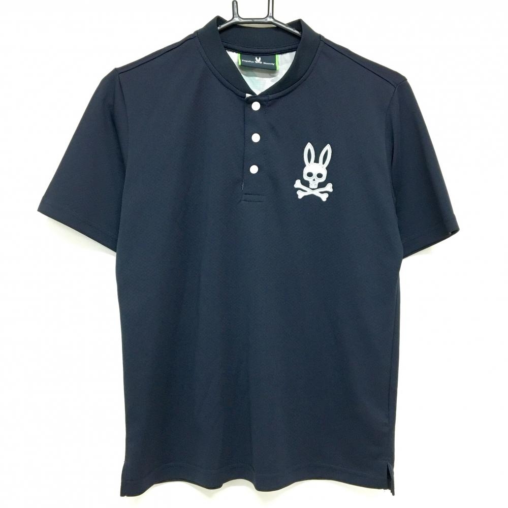 【超美品】サイコバニー 半袖ポロシャツ ダークネイビー スタンドカラー ロゴ  レディース 2 ゴルフウェア Psycho Bunny