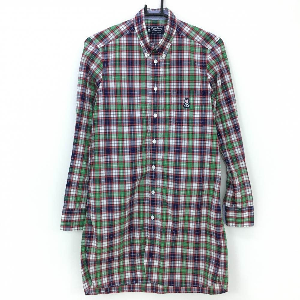 【超美品】サイコバニー 長袖シャツワンピース ネイビー×レッド チェック ボタンダウン レディース 1(M) ゴルフウェア Psycho Bunny