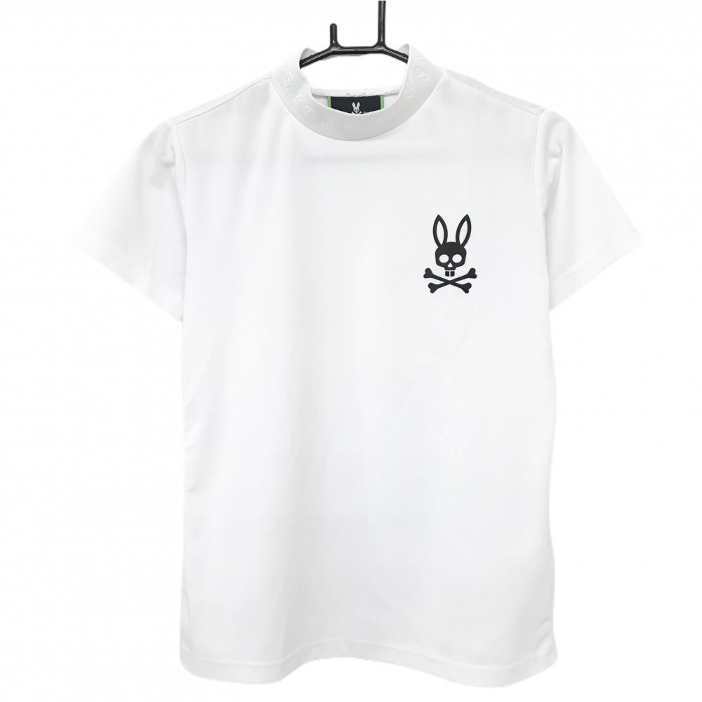 【美品】サイコバニー 半袖ハイネックシャツ 白×黒 胸ロゴ レディース  ゴルフウェア Psycho Bunny