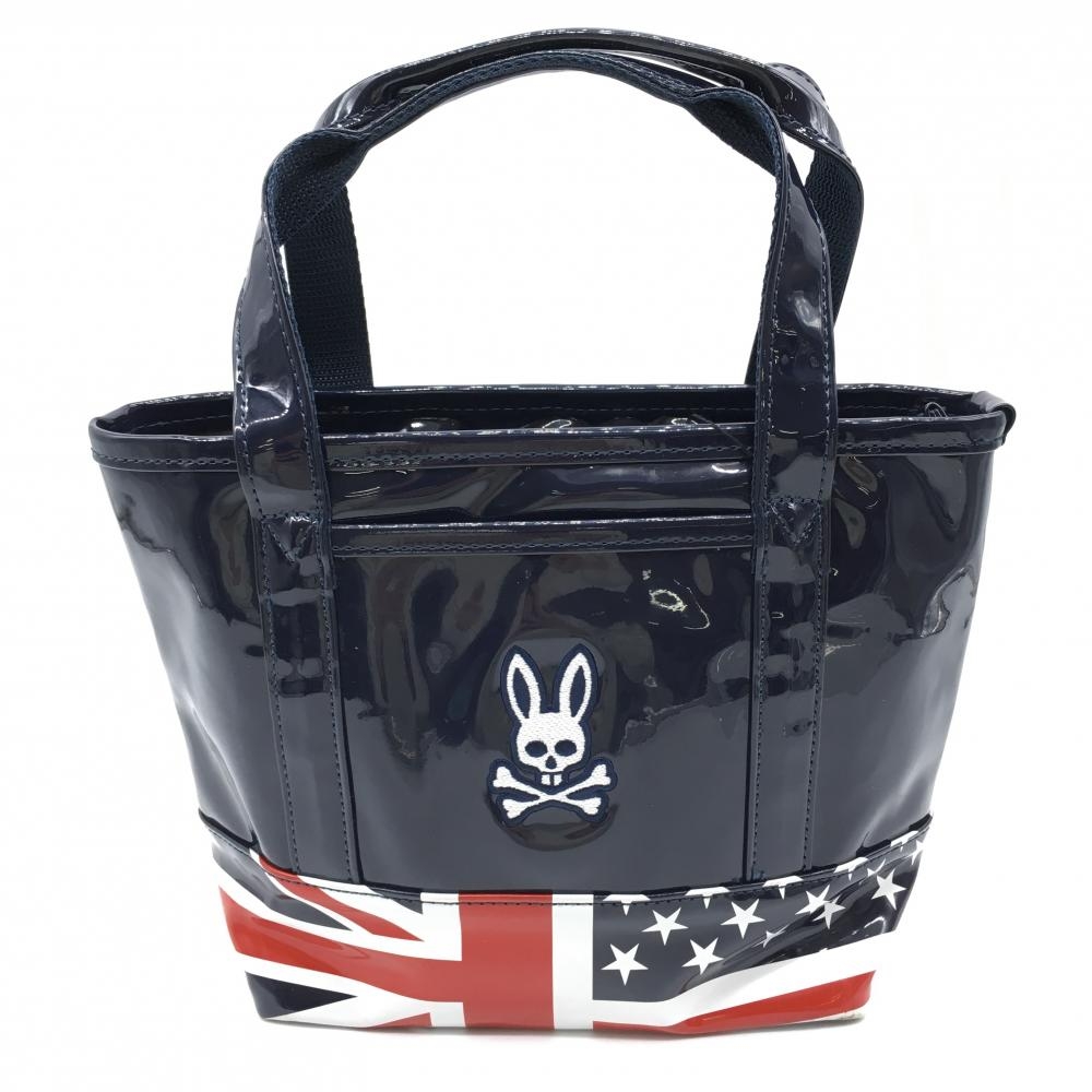 【美品】サイコバニー カートバッグ ネイビー×白 エナメル 内外ポケット ゴルフ PSYCHO Bunny