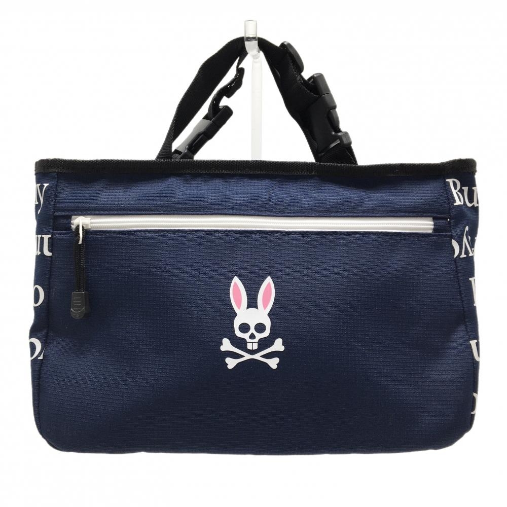 【美品】サイコバニー 保冷カートバッグ ネイビー×白 一部ロゴ総柄 ゴルフ Psycho Bunny