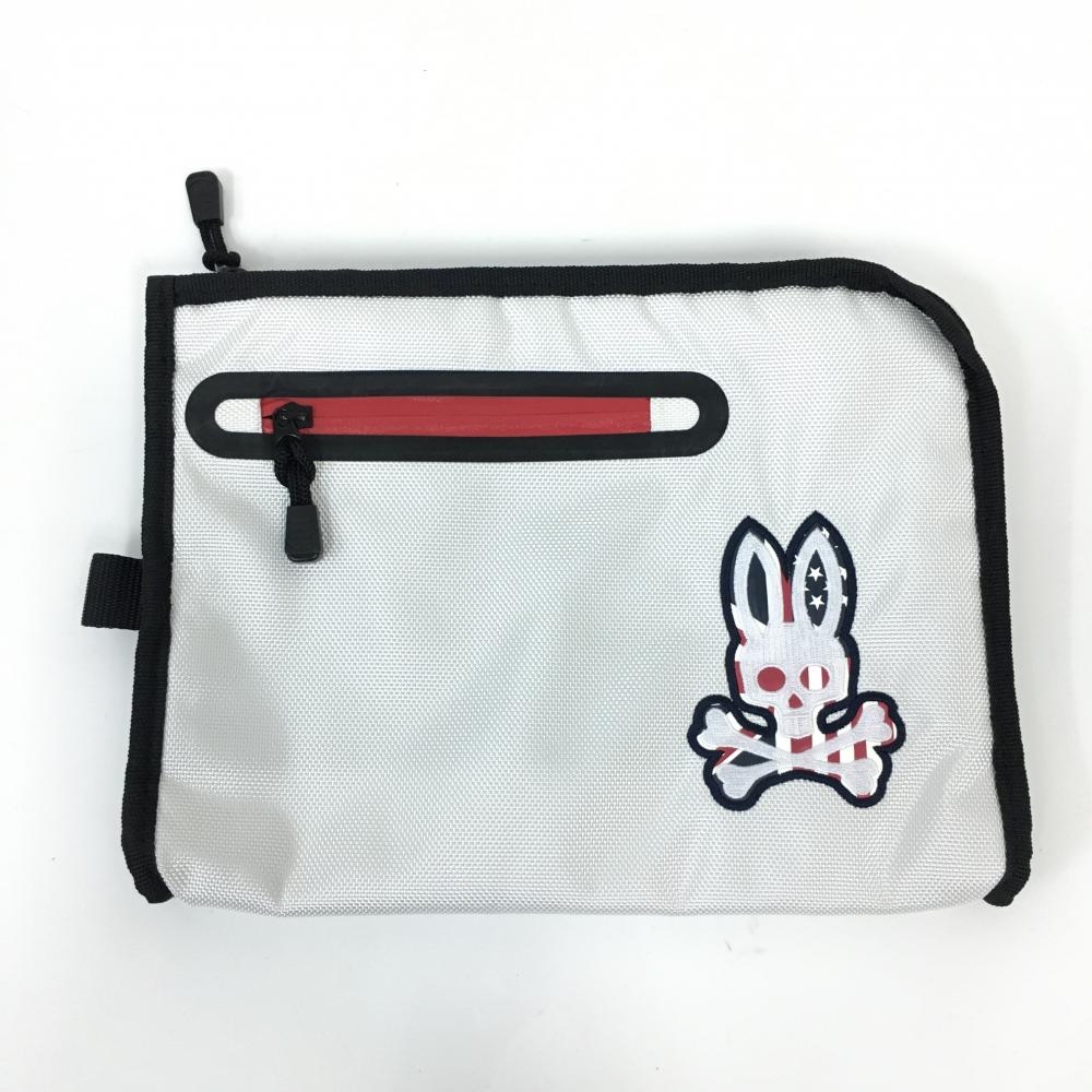 【超美品】Psycho Bunny サイコバニー ポーチ 白×黒 複数ポケット ゴルフ
