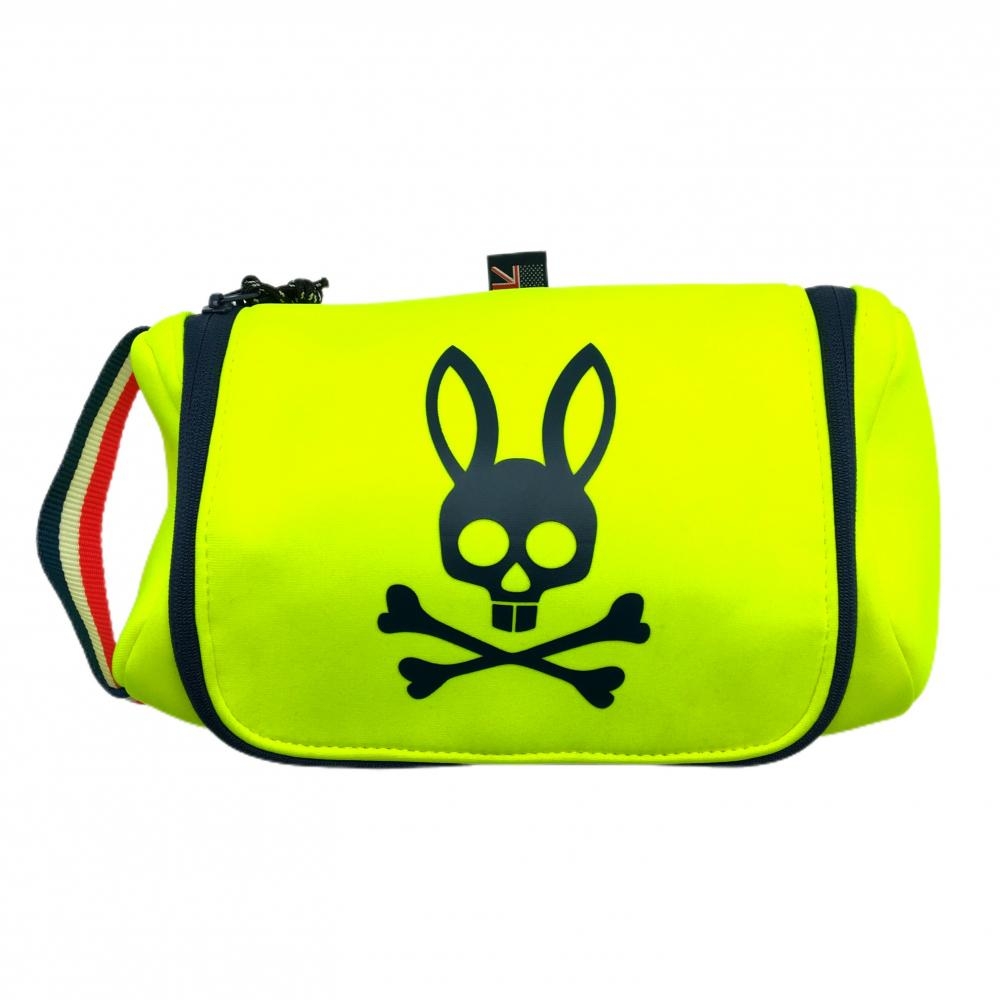 サイコバニー 保冷バッグ 蛍光イエロー×ネイビー ロゴプリントゴルフ Psycho Bunny