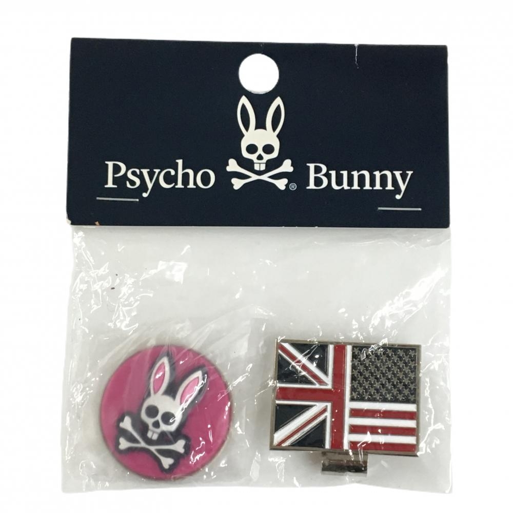 【新品】サイコバニー クリップマーカー ピンク×白 ロゴ ゴルフ Psycho Bunny
