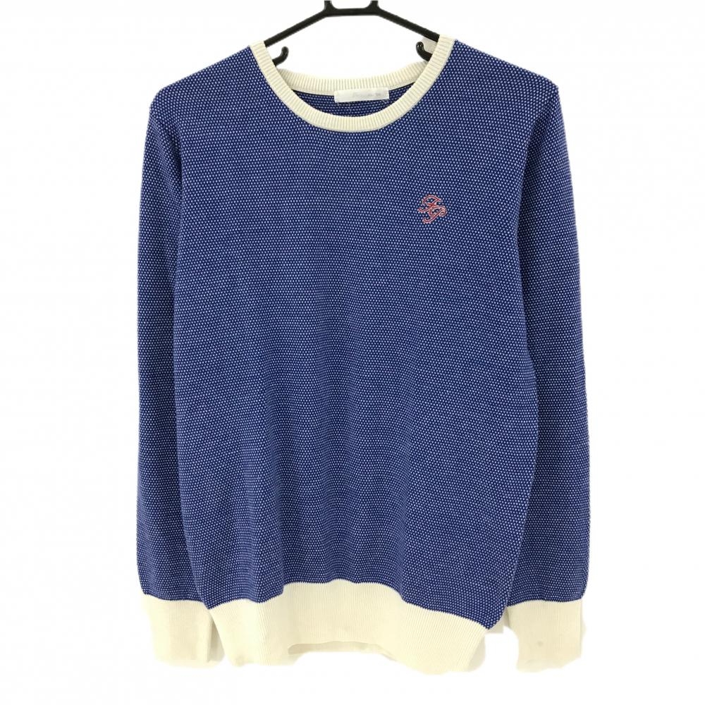 【美品】フェアリーパウダー セーター ブルー×白 総柄 ニット メンズ 2(M) ゴルフウェア FAIRY POWDER