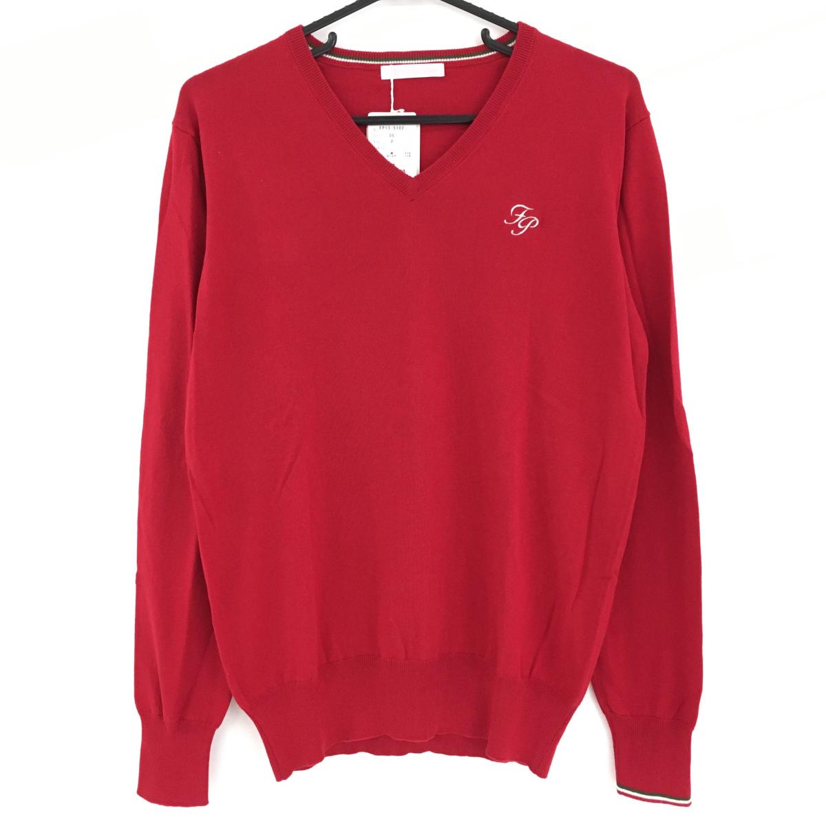 【新品】フェアリーパウダー セーター レッド カシミヤ混 ニット 薄手 Vネック メンズ 2(M) ゴルフウェア FAIRY POWDER
